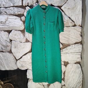 Vintage St. John Santana Knit 70's 80's Green Gold Dress Women's Size 6
